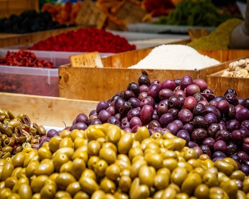 Assorted selection of fresh tropical colorful fruits at a local traditional market stall